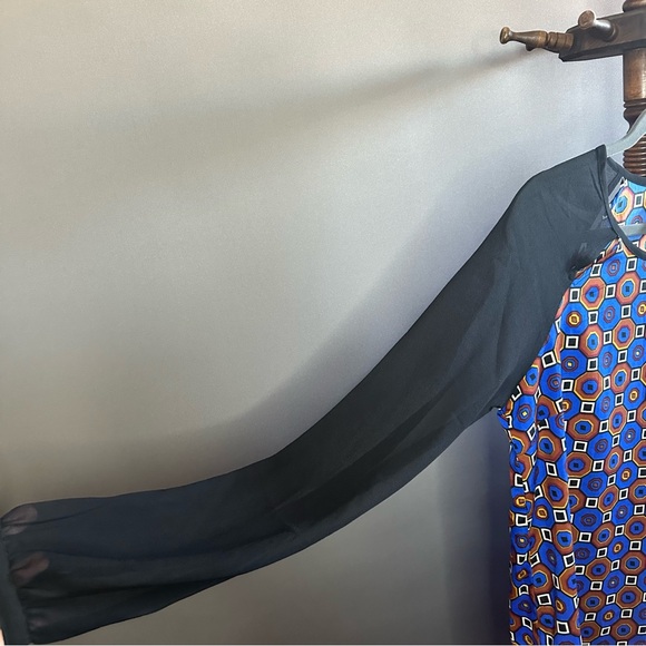 Romeo & Juliet Couture Sheer Sleeve Tunic Shift Dress Blue Brown - Picture 3 of 11